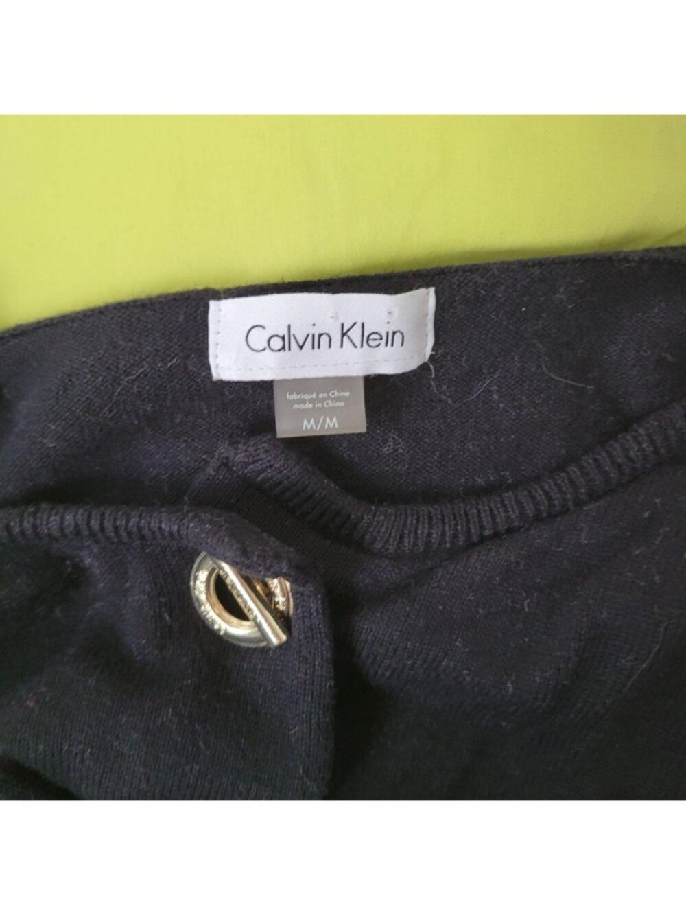Calvin Klein Unique Metallic Chain Accent 3/4 Sleeve Black Knit Cardigan Top (M) - Picture 6 of 6